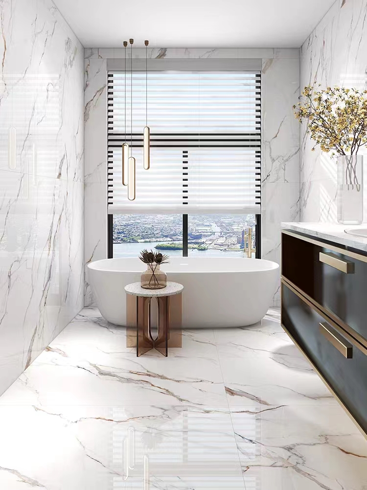 600*1200 750x1500 Gloss Porcelain Polished Glazed Gold Vein White Floor Wall Marble Look Slab Tiles
