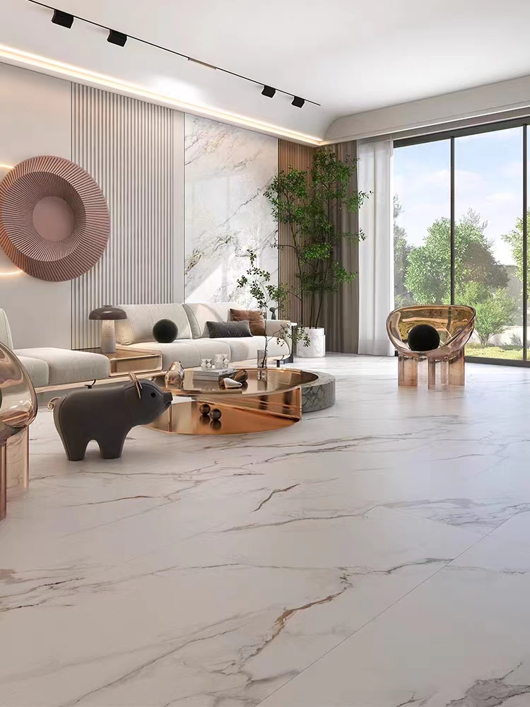 600*1200 750x1500 Gloss Porcelain Polished Glazed Gold Vein White Floor Wall Marble Look Slab Tiles
