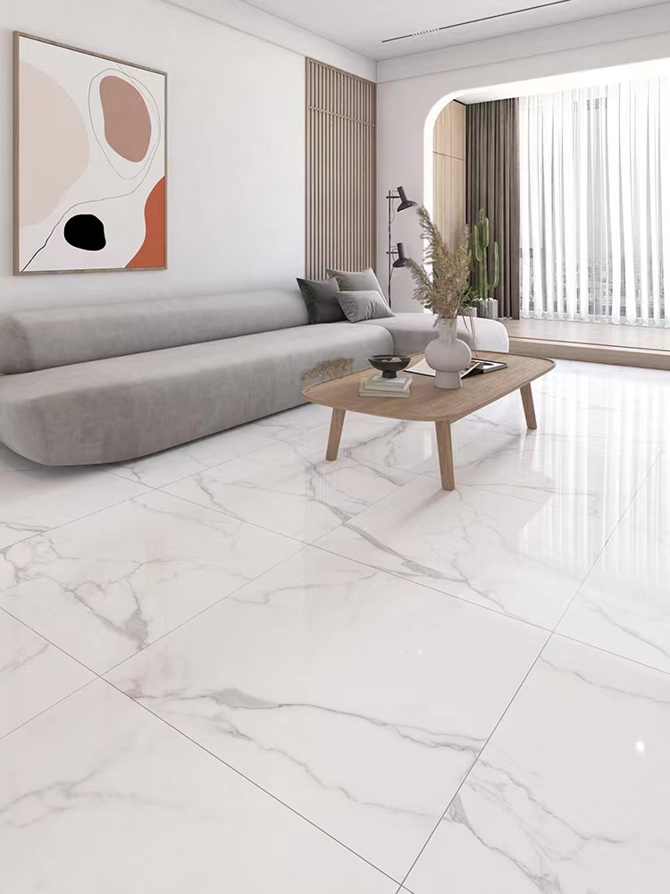 60x60 600x600 Glossy Carrara White Porcelain Piso Porcelanato Marble Floor Tile for the Living Room