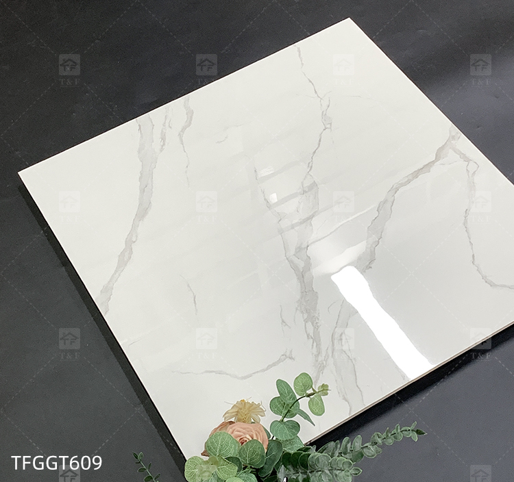 60x60 600x600 Glossy Carrara White Porcelain Piso Porcelanato Marble Floor Tile for the Living Room