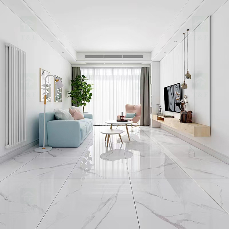 60x60 600x600 Glossy Carrara White Porcelain Piso Porcelanato Marble Floor Tile for the Living Room
