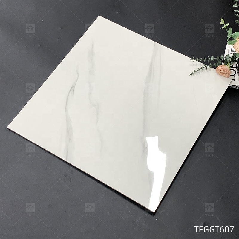 60x60 600x600 Glossy Carrara White Porcelain Piso Porcelanato Marble Floor Tile for the Living Room