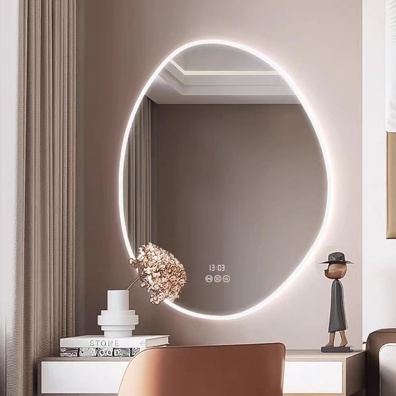 Custom Irregular Shape Intelligent Anti-fog Smart Led Bath Wall Mounting Bathroom Mirror With Light