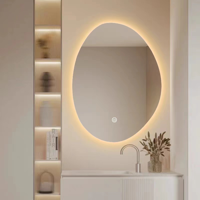 Custom Irregular Shape Intelligent Anti-fog Smart Led Bath Wall Mounting Bathroom Mirror With Light