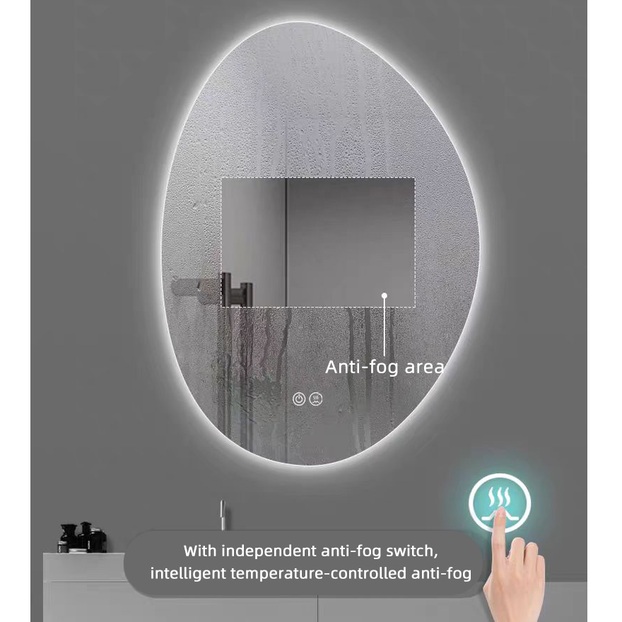Custom Irregular Shape Intelligent Anti-fog Smart Led Bath Wall Mounting Bathroom Mirror With Light