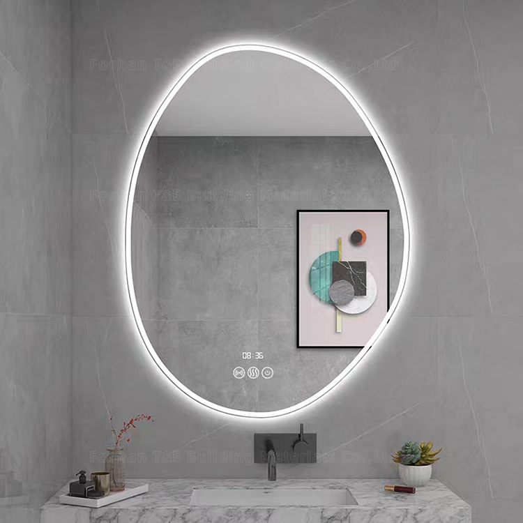Custom Irregular Shape Intelligent Anti-fog Smart Led Bath Wall Mounting Bathroom Mirror With Light