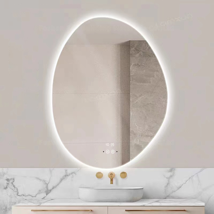Custom Irregular Shape Intelligent Anti-fog Smart Led Bath Wall Mounting Bathroom Mirror With Light