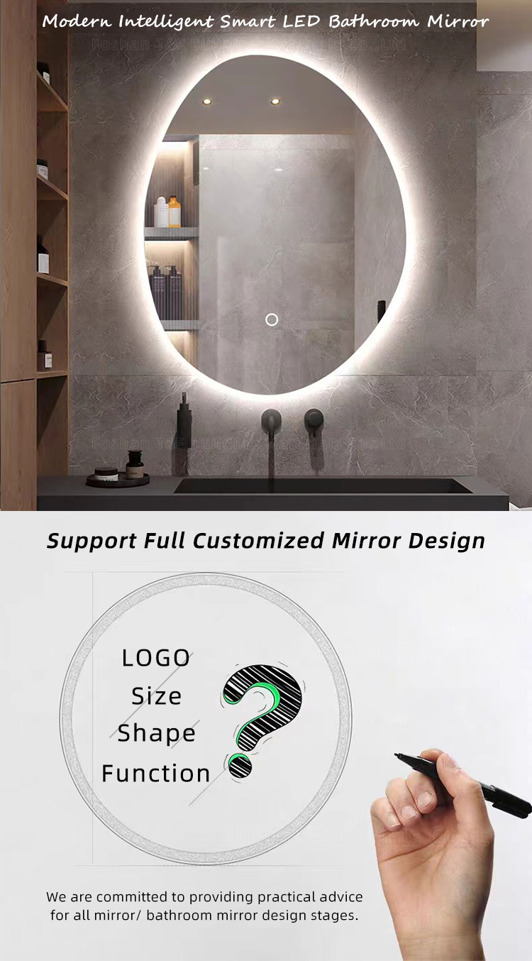 Custom Irregular Shape Intelligent Anti-fog Smart Led Bath Wall Mounting Bathroom Mirror With Light