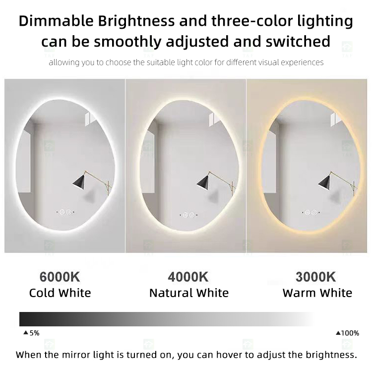 Custom Irregular Shape Intelligent Anti-fog Smart Led Bath Wall Mounting Bathroom Mirror With Light