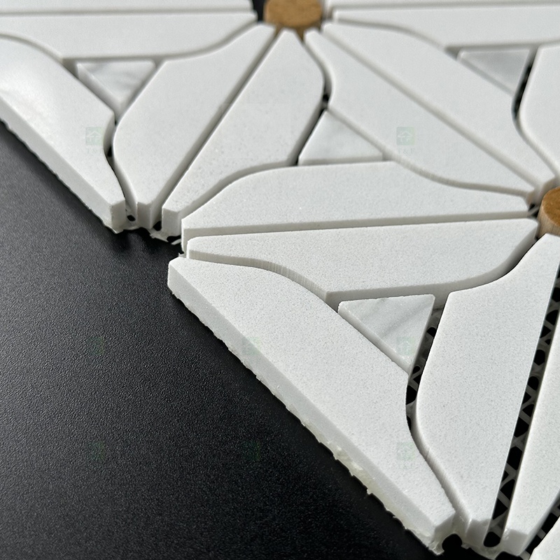 Decorative Flower Patterns White Natural Marble Mosaic Tile for Kitchen Backsplash Wall and Bathroom Floor