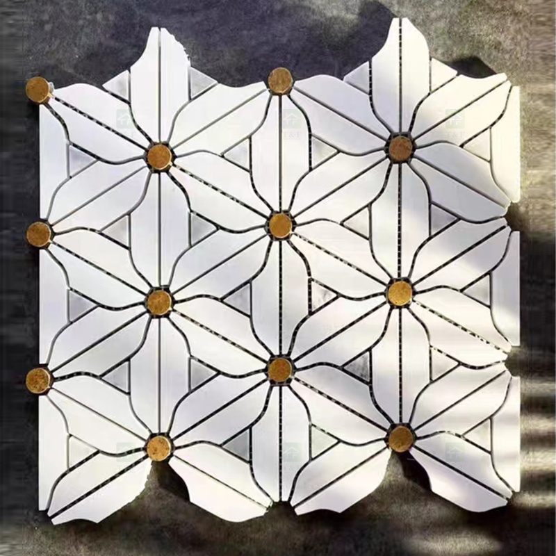 Decorative Flower Patterns White Natural Marble Mosaic Tile for Kitchen Backsplash Wall and Bathroom Floor