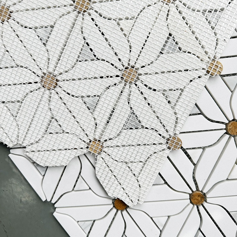 Decorative Flower Patterns White Natural Marble Mosaic Tile for Kitchen Backsplash Wall and Bathroom Floor