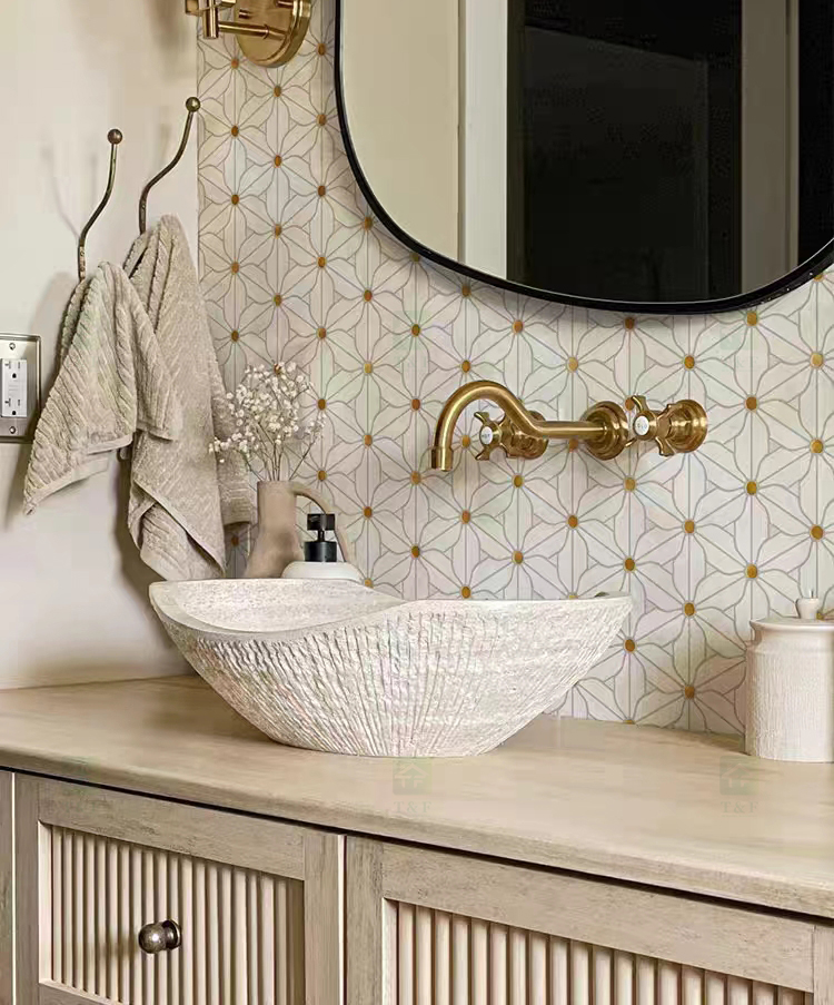 Decorative Flower Patterns White Natural Marble Mosaic Tile for Kitchen Backsplash Wall and Bathroom Floor