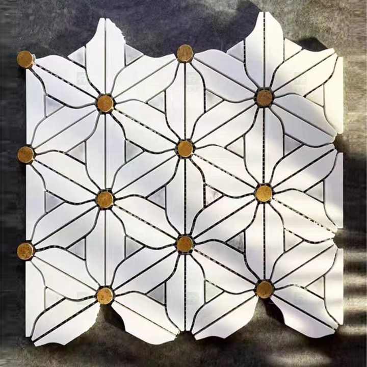 Decorative Flower Patterns White Natural Marble Mosaic Tile for Kitchen Backsplash Wall and Bathroom Floor