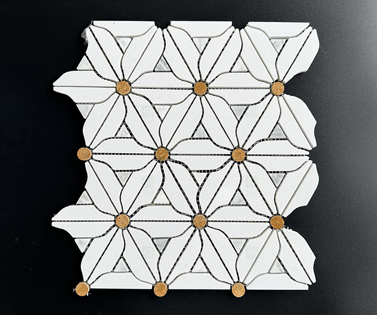 Decorative Flower Patterns White Natural Marble Mosaic Tile for Kitchen Backsplash Wall and Bathroom Floor