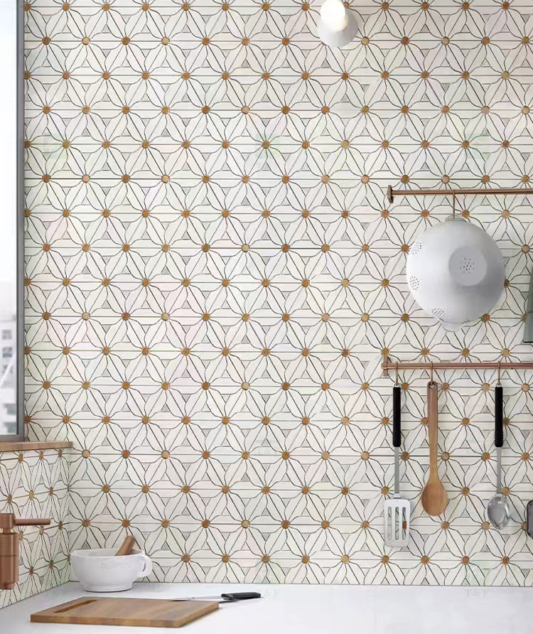 Decorative Flower Patterns White Natural Marble Mosaic Tile for Kitchen Backsplash Wall and Bathroom Floor
