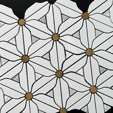 Decorative Flower Patterns White Natural Marble Mosaic Tile for Kitchen Backsplash Wall and Bathroom Floor