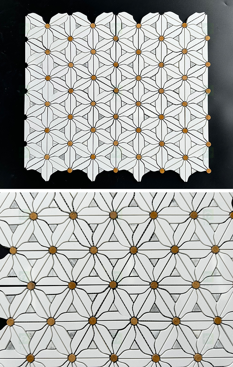 Decorative Flower Patterns White Natural Marble Mosaic Tile for Kitchen Backsplash Wall and Bathroom Floor