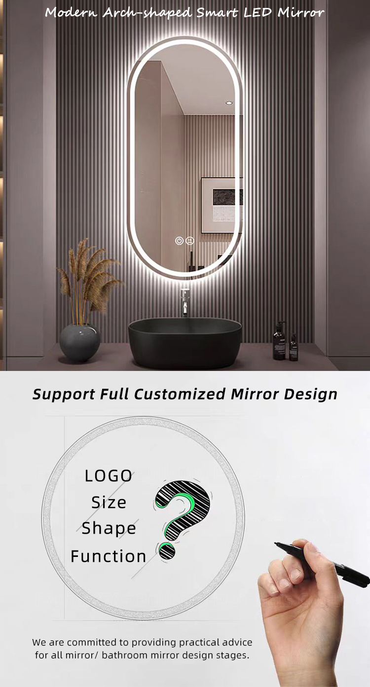 Arch Oval Bathroom Anti Fog Smart Mirror Illuminated Led Vanity Mirror for Hotel Bathroom Project