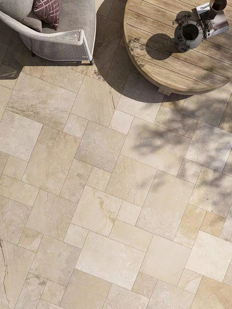 Limestone Tumbled French Pattern Full Body Porcelain Floor Tiles for Indoor and Outdoor