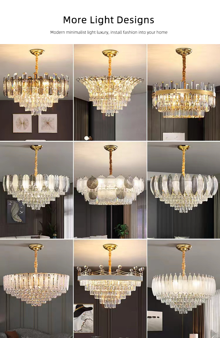 Modern Luxury K9 Crystal Hanging Pendant Light Ceiling Chandelier for Home Living Room Hotel Lighting