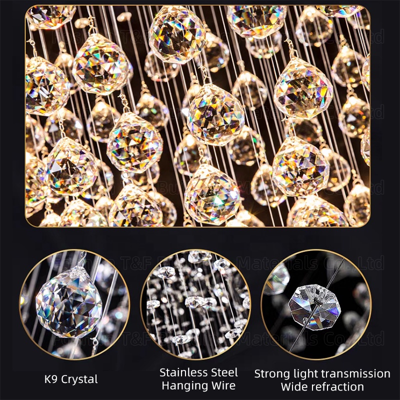 Custom Luxury Hotel Lobby Villa Home Staircase Pendant Light Modern Large Long Crystal Chandeliers for Stairs