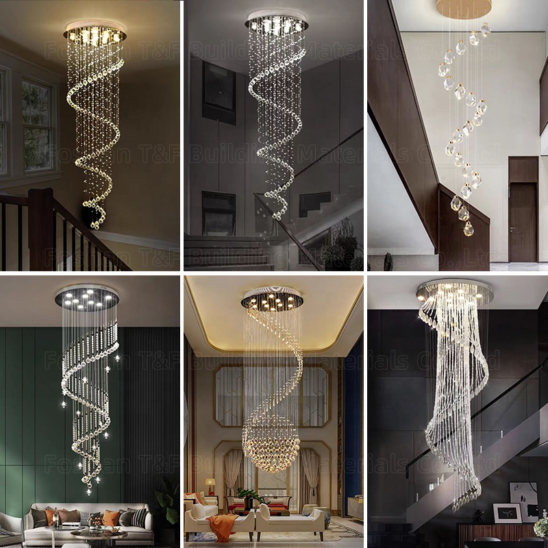 Custom Luxury Hotel Lobby Villa Home Staircase Pendant Light Modern Large Long Crystal Chandeliers for Stairs