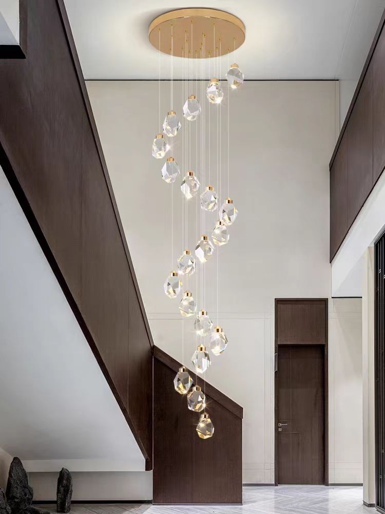 Custom Luxury Hotel Lobby Villa Home Staircase Pendant Light Modern Large Long Crystal Chandeliers for Stairs