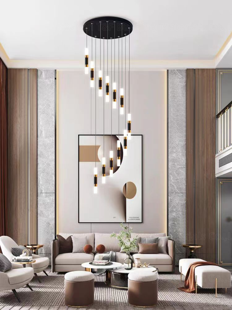 Modern Black Gold Spiral Staircase Ceiling Chandelier Indoor Hanging LED Foyer Pendant Lamp for Home