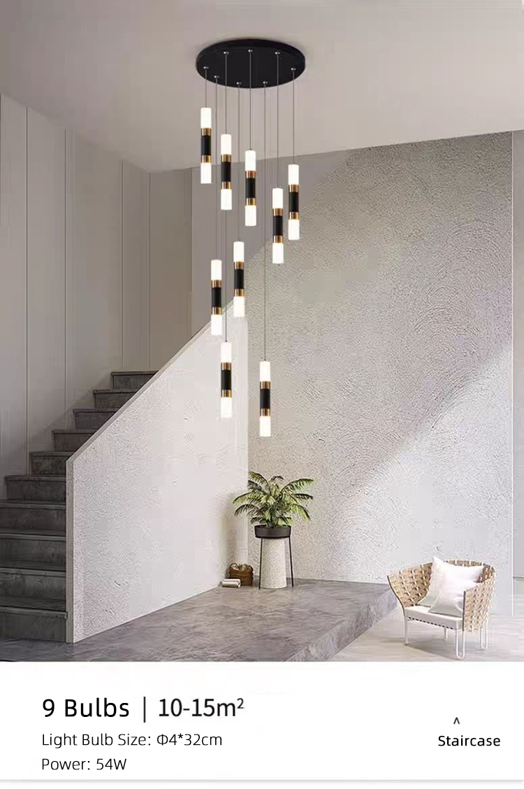 Modern Black Gold Spiral Staircase Ceiling Chandelier Indoor Hanging LED Foyer Pendant Lamp for Home