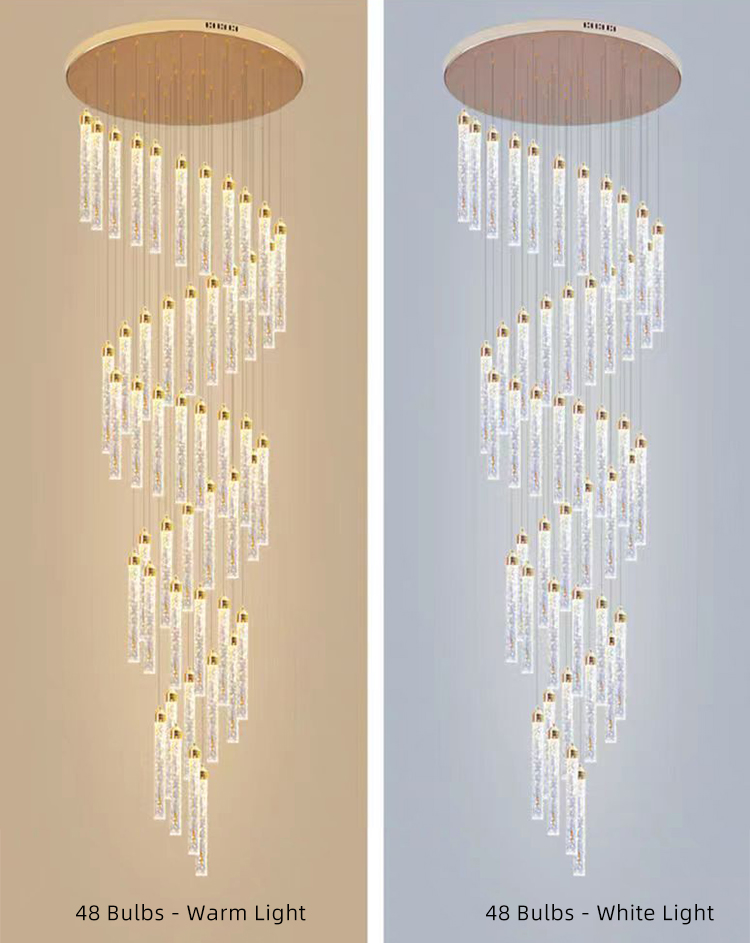 Customized Long Gold Modern Loft Duplex Led Ceiling Pendant Light Lobby Hanging Crystal Staircase Chandelier