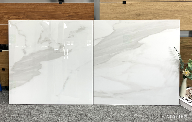 China 600x600mm Glossy White Marble Porcelain Floor Tiles Polished Glazed Finish for Bathroom and Interior Wall
