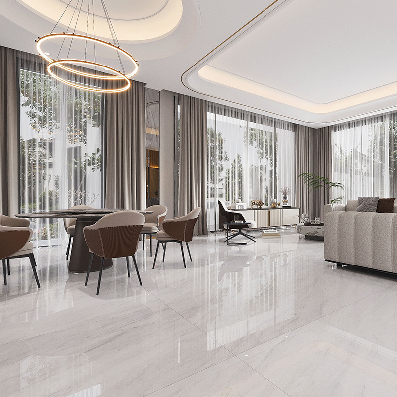 China 600x600mm Glossy White Marble Porcelain Floor Tiles Polished Glazed Finish for Bathroom and Interior Wall