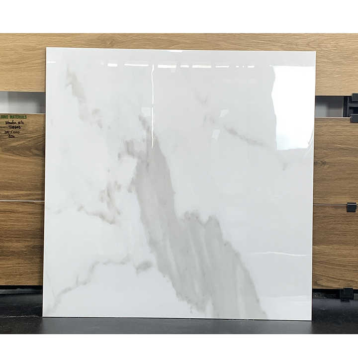 China 600x600mm Glossy White Marble Porcelain Floor Tiles Polished Glazed Finish for Bathroom and Interior Wall