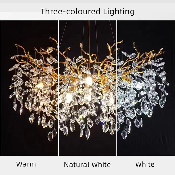 Home Creative Branch Hanging Pendant Ceiling Light Crystal Chandelier for Living Room and Dining Room