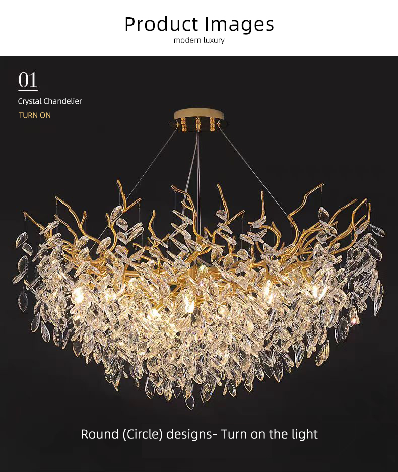 Home Creative Branch Hanging Pendant Ceiling Light Crystal Chandelier for Living Room and Dining Room