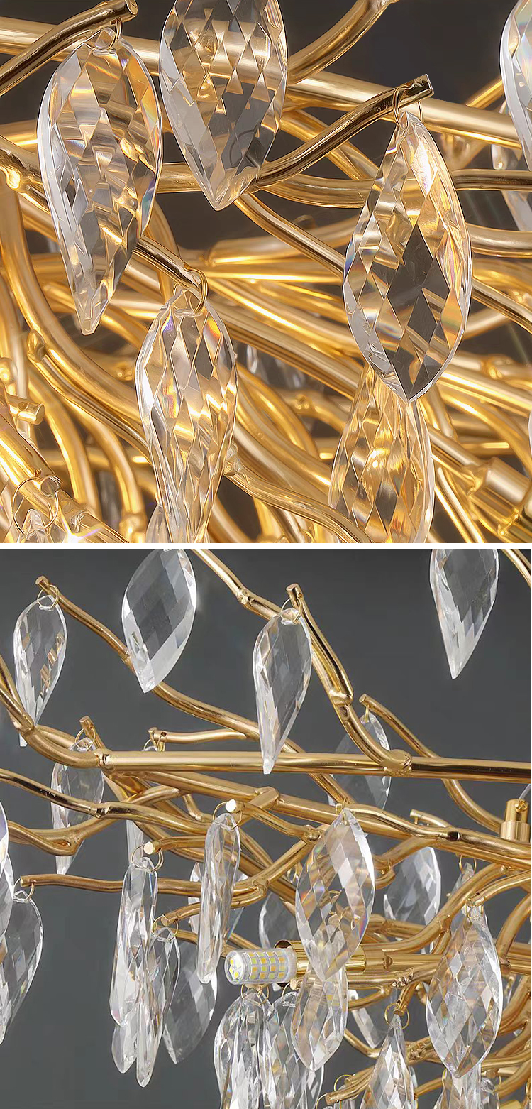 Home Creative Branch Hanging Pendant Ceiling Light Crystal Chandelier for Living Room and Dining Room