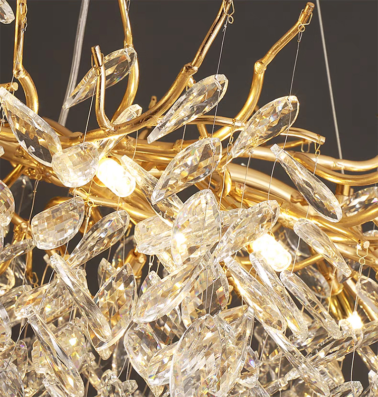 Home Creative Branch Hanging Pendant Ceiling Light Crystal Chandelier for Living Room and Dining Room