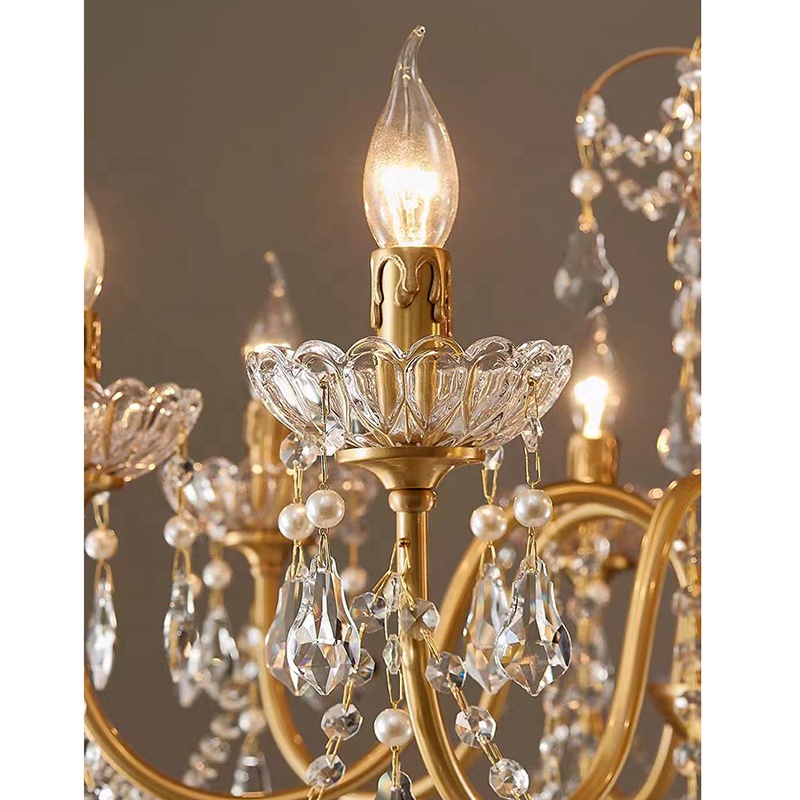 French Luxury American Classic Copper Vintage Crystal Chandelier for Restaurant Living Room Hotel Bedroom Hanging Pendant Lights