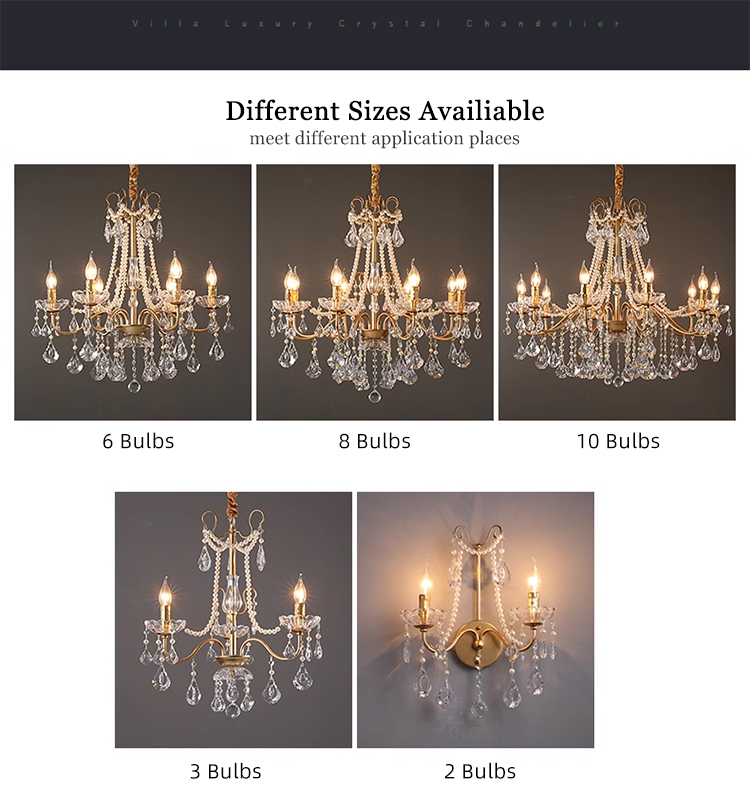 French Luxury American Classic Copper Vintage Crystal Chandelier for Restaurant Living Room Hotel Bedroom Hanging Pendant Lights