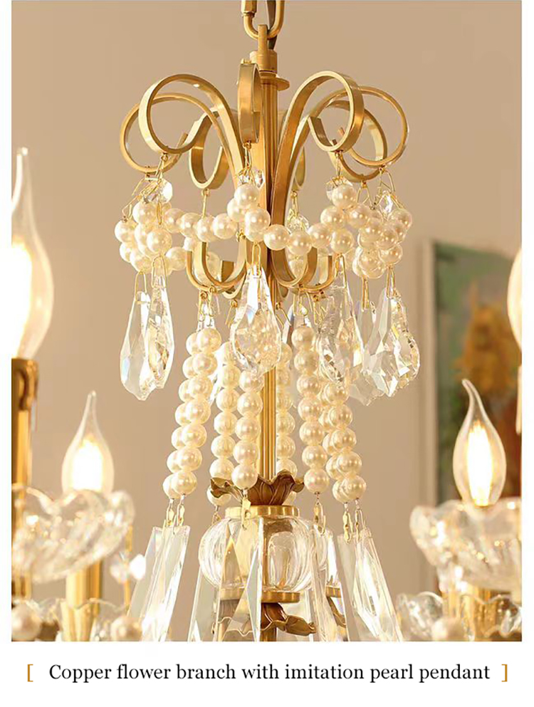 French Luxury American Classic Copper Vintage Crystal Chandelier for Restaurant Living Room Hotel Bedroom Hanging Pendant Lights