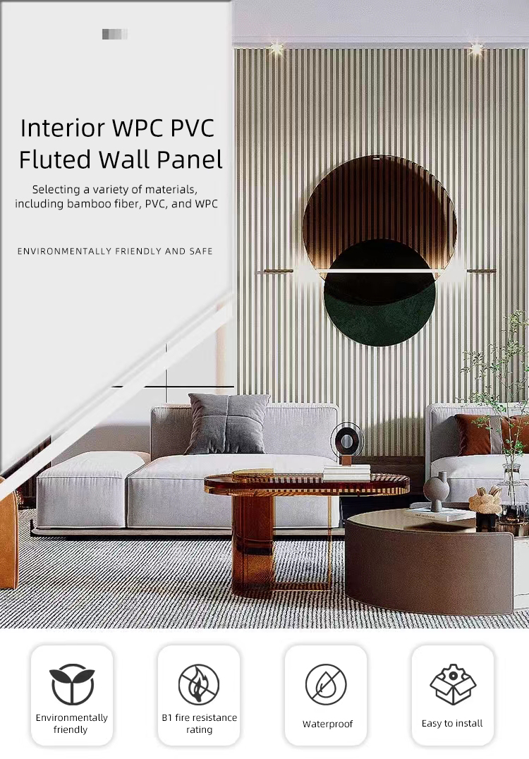 Interior 3D TV Background Decorative Fluted PVC Cladding Boards Plastic Composite Laminated WPC Wall Panels