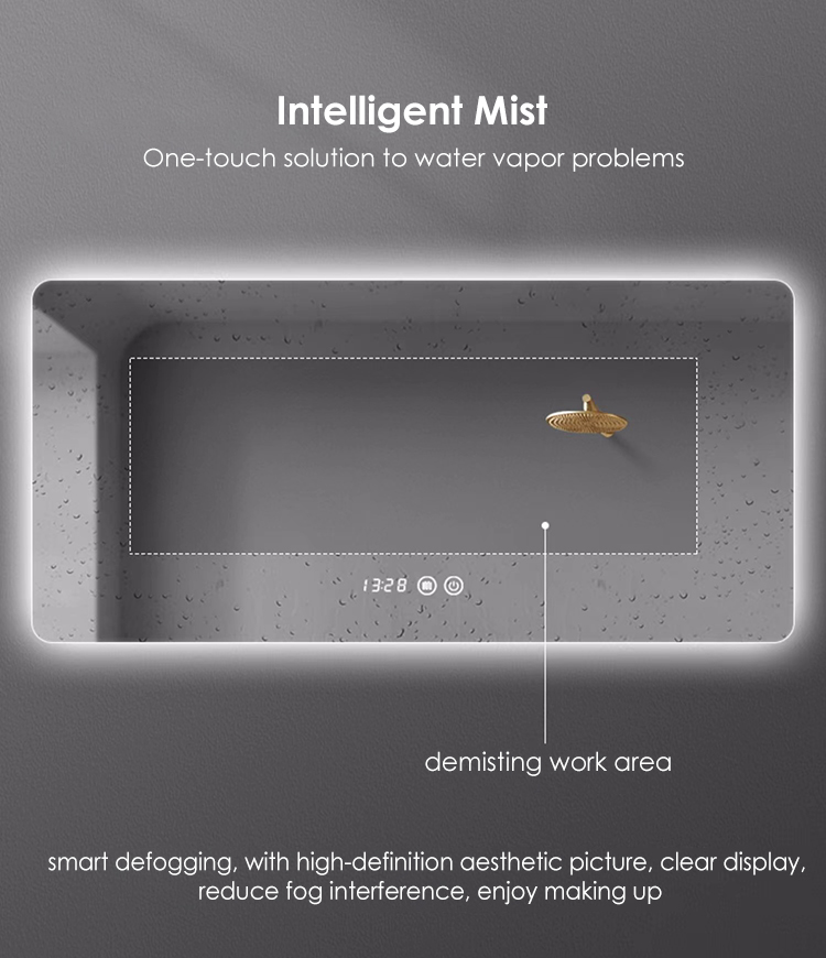 Hotel Anti-fog Touch Screen Sensor Switch Frameless Wall Makeup Vanity Smart LED Bathroom Mirror