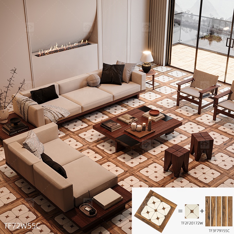 New Arrival French Vintage Mixed Pattern Porcelain Floor Tiles for Bathroom Kitchen Backsplash Wall Living Room