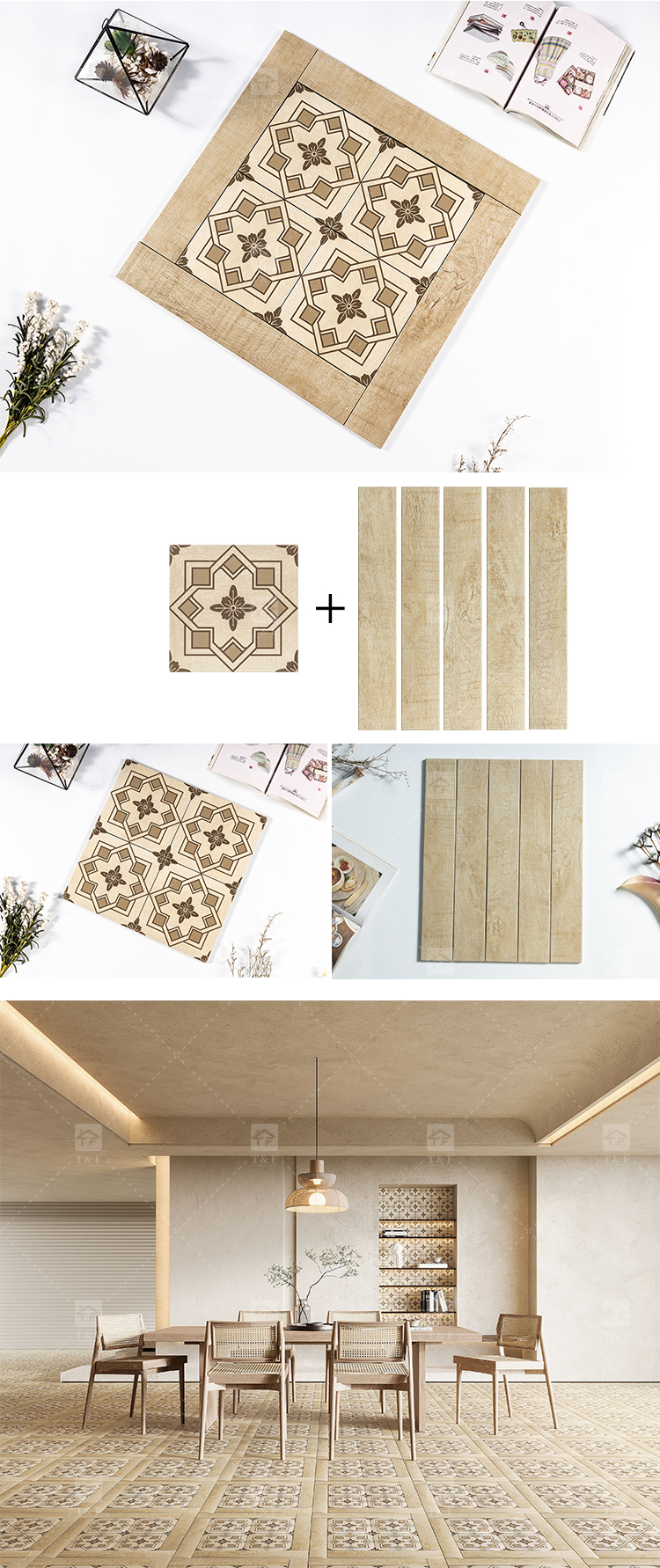 New Arrival French Vintage Mixed Pattern Porcelain Floor Tiles for Bathroom Kitchen Backsplash Wall Living Room