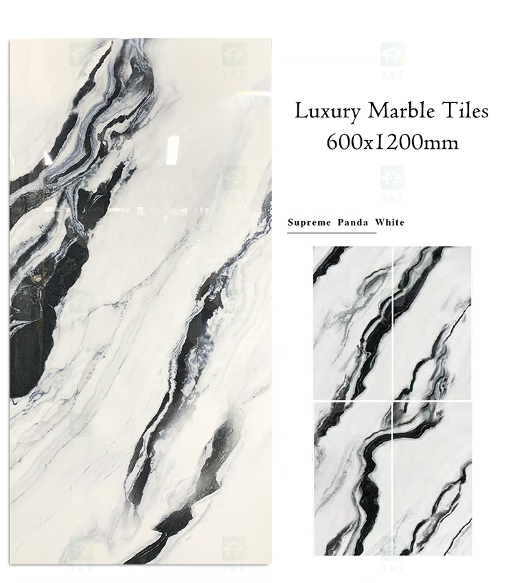Modern Luxury 600x1200 Panda White Marble Stone Look Polished Glazed Slab Carreaux Mabre Wall Floor Tiles