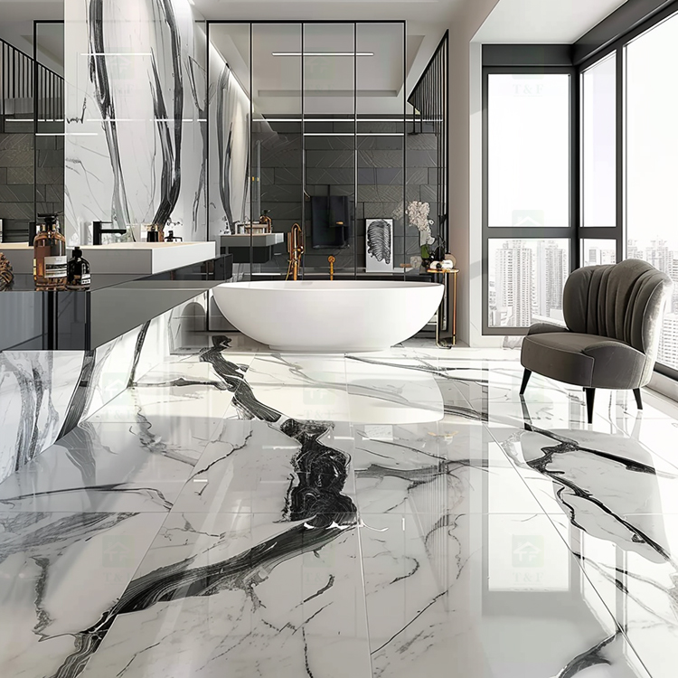 Modern Luxury 600x1200 Panda White Marble Stone Look Polished Glazed Slab Carreaux Mabre Wall Floor Tiles