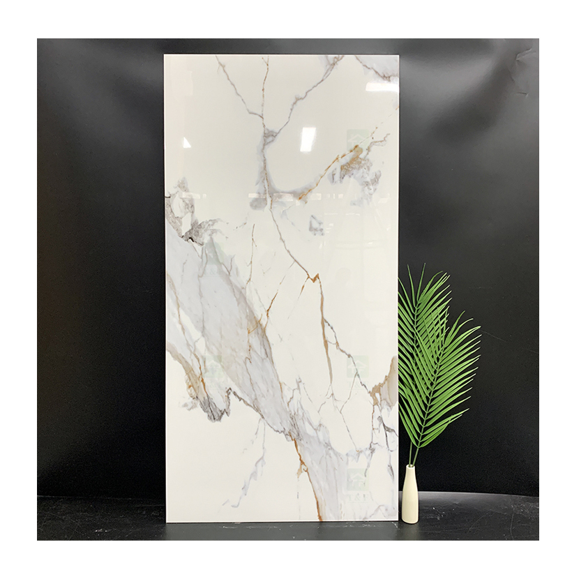 Luxury Large Format Calacatta Golden White Polished Glazed Marble Stone Slab Wall Tile for Floor 60x120 Porcelain