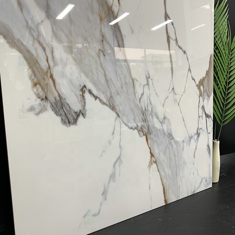 Luxury Large Format Calacatta Golden White Polished Glazed Marble Stone Slab Wall Tile for Floor 60x120 Porcelain