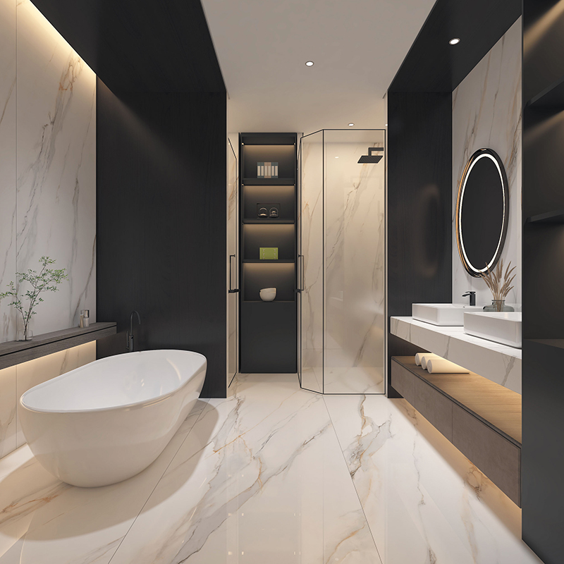 Luxury Large Format Calacatta Golden White Polished Glazed Marble Stone Slab Wall Tile for Floor 60x120 Porcelain